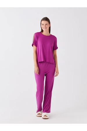 LC Waikiki Women's Pajamas Set with Crew Neck, Short Sleeve, Straight
