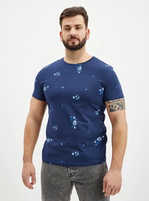 Dark Blue Mens Patterned T-Shirt Blend - Men