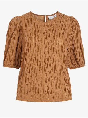 Brown Pleated Blouse with Balloon Sleeves VILA Plisso - Women