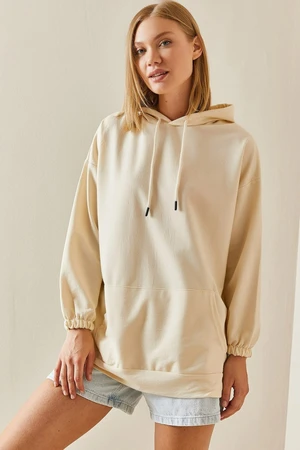 XHAN Cream Color Kangaroo Pocket Oversize Hooded Sweatshirt