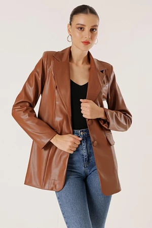 By Saygı Double Button Fake Pocket Lined Leather Jacket