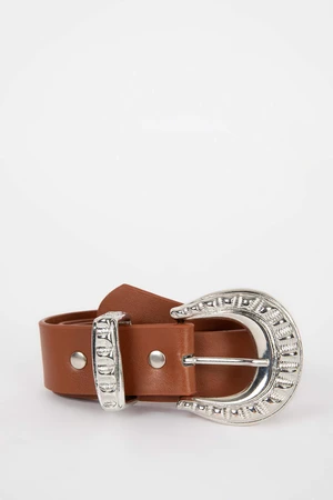 DEFACTO Woman Oval Buckle Faux Leather Classic Belt