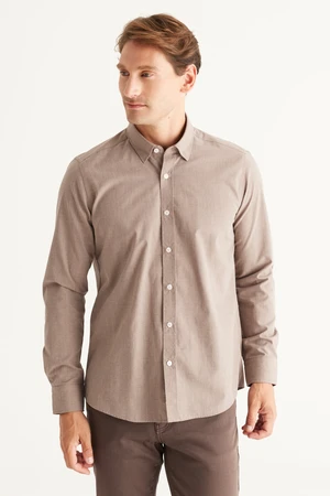 AC&Co / Altınyıldız Classics Men's Brown Slim Fit Slim Fit Shirt with Hidden Buttons Collar