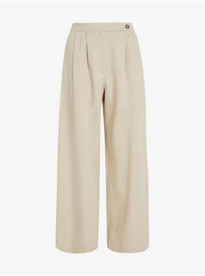 Béžové dámské široké kalhoty s příměsí lnu Tommy Hilfiger - Dámské