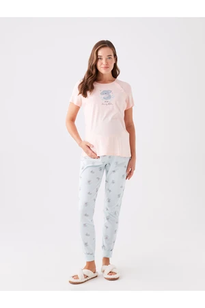 LC Waikiki Crew Neck Printed Short Sleeve Maternity Pajamas Set