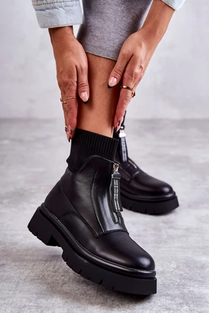 Women's sock boots with zipper black shelter
