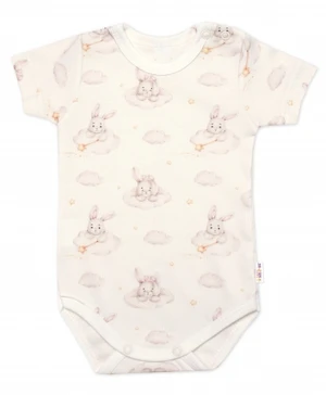 Body kr. rukáv, bavlna, zapínání u krku, Baby Nellys Králičci, krémové, vel. 74 (6-9m)