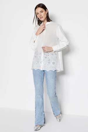 Trendyol Ecru Scalloped Detail Woven Cotton Shirt