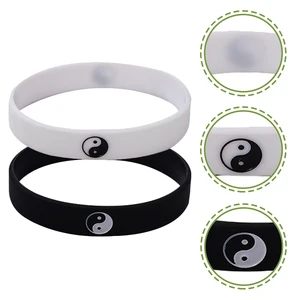 2Pcs Rubber Bracelets Silicone Wristbands Yin Yang Bracelets for Women Men Couples