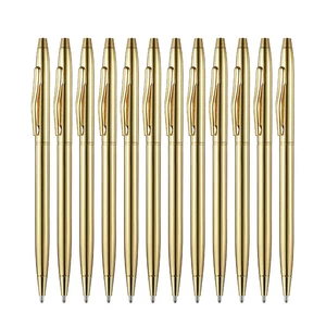 12 PCS Gold Slim Ballpoint Pens Black Ink 1 Mm Medium Point Metallic Retractable Pens For Students Teachers Office