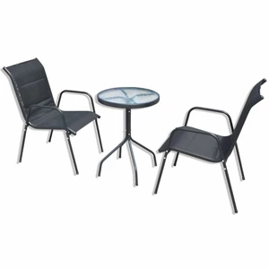 Zahradní bistro set 3 ks kov / textilen Dekorhome Černá,Zahradní bistro set 3 ks kov / textilen Dekorhome Černá