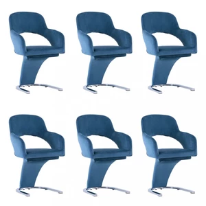 Jídelní židle 6 ks samet / chrom Dekorhome Modrá
