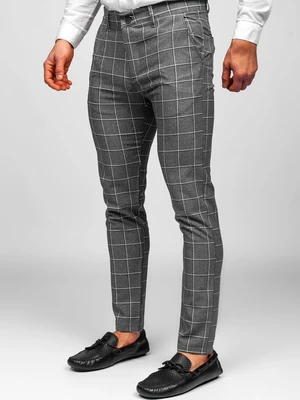 Pantaloni gri chinos în carouri Bolf 0002
