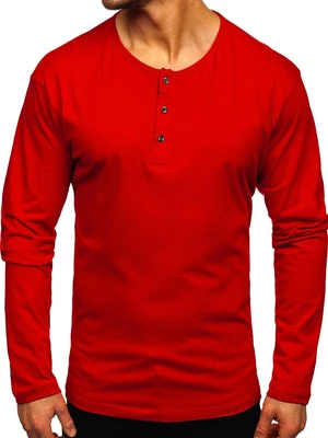 Červené pánské tričko s dlouhým rukávem na knoflíky Bolf 1114