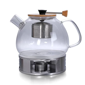 1600ml/1.5L Glass Teapot 2 Lids w/Stainless Steel Tea Filter Infuser Insulating Base