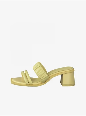 Tamaris Light Yellow Leather Heeled Slippers - Ladies