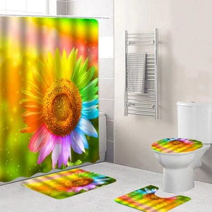 Multicolor Sunflower Bathroom Set Waterproof Shower Curtain Non-Slip Floor Mat Rug Lid Toilet Cover Set Bathroom Suit Ba