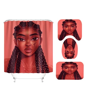 3D Digital Printed African Girl Pattern Shower Curtain Anti-slip Carpet Flannel Bathroom Rugs for Bathroom Decor