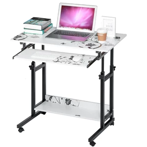 2 Layers Mobile Laptop Desk Cart Rolling Notebook Computer Stand Height Adjustable Bedside Table with Keyboard Tray Whee