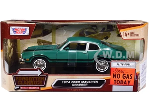 1974 Ford Maverick Grabber Green with Black Stripes "Forgotten Classics" Series 1/24 Diecast Model Car by Motormax