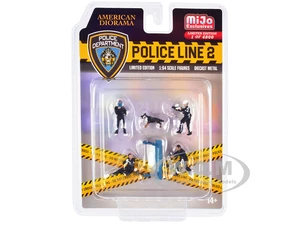 "Police Line 2" 6 piece Diecast Set (4 Police Figures 1 Dog Figure and 1 Accessory) Limited Edition to 4800 pieces Worldwide for 1/64 Scale Models by