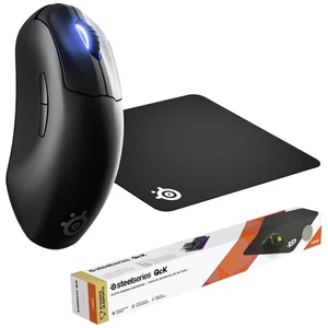 Steelseries Prime Wireless, QcK Large Bundle herná myš bezdrôtový optická čierna 6 null 18000 dpi ergonomická, podsviete