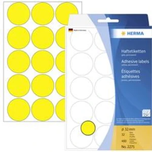 Popisovače etiket Herma 2271 papír, Ø 32 mm, žlutá, permanentní 480 ks