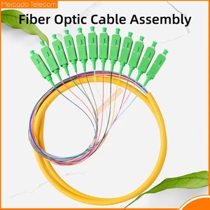 SC APC 12core fanout fiber optic Pigtail Simplex 0.9mm bundle fiber optic cable pigtails patch cord 12 core color bunchy pigtail
