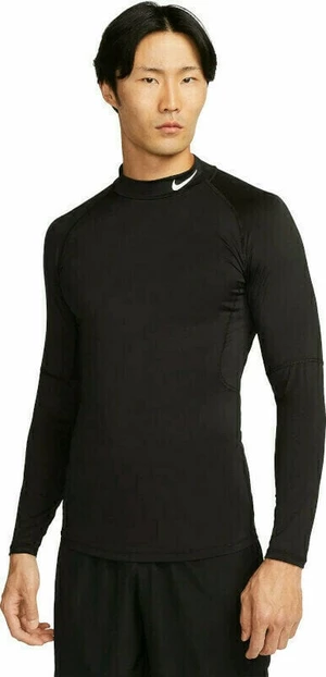 Nike Dri-Fit Fitness Mock-Neck Long-Sleeve Mens Top Black/White M Fitness T-Shirt