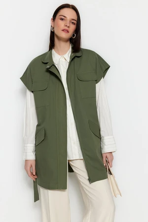 Trendyol Khaki Belted Wide Shoulders Woven Vest