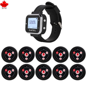 CATEL Russian Language 10 Button 1 Watch Wireless Calling System Call Transmitter Paging Pager for Restaurant Waiter Bell Buzzer