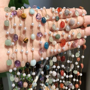 Natural Stones Tainless Steel Quartz Gem Beads Chain DIY Charms for Jewelry Making Necklace Bracelet Handmade Accessories Gifts