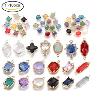 1~10PCS Glass Faceted Links Mixed Color Link Brass Findings Link for Jewelry Making for fashion jewelry