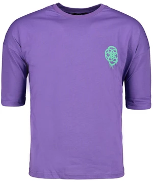 Trendyol Purple pánske oversize/široké strihy crew neck krátky rukáv geometrická potlač 100% bavlnené tričko.