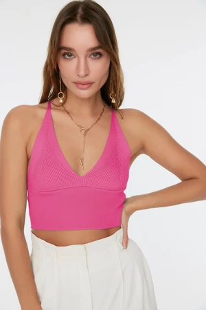 Trendyol Pink Super Crop Back Detailed Knitwear Blouse