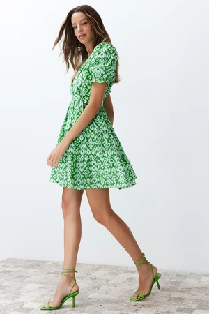 Trendyol Green Ethnic Pattern Waist Mini Woven Mini Dress