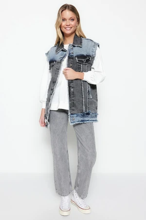 Trendyol Blue Denim Color Block Jeans Jacket