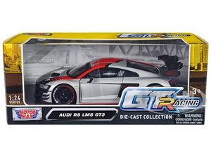 Audi R8 LMS GT3 Silver Metallic with Graphics "GT Racing" Series 1/24 Diecast Model Car by Motormax