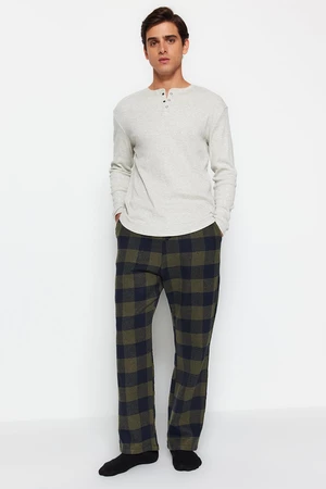 Trendyol Khaki Comfort Fit Plaid Woven Pajama Bottoms