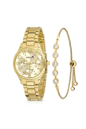 Polo Air Cut Glass Women's Wristwatch Luxury Zircon Stone Bracelet Combination Gold Color