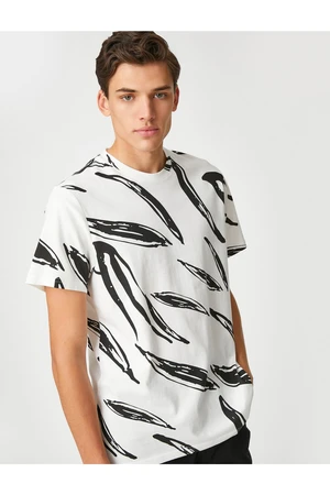 Koton Printed Cotton T-Shirt, Crew Neck Short Sleeved