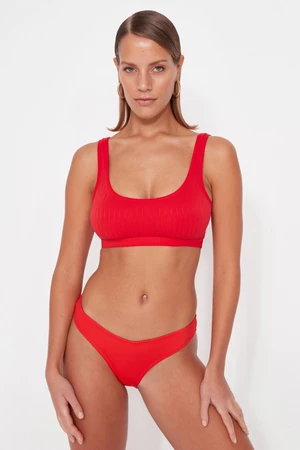 Trendyol Red Bralette Textured Bikini Top