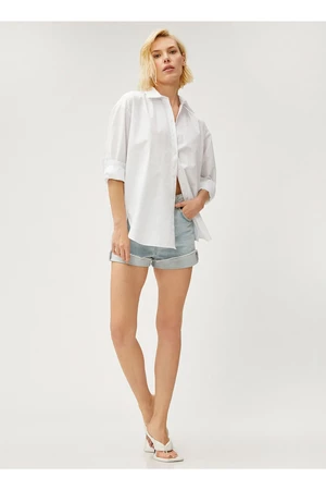 Koton Shirt Collar Plain White Women's Shirts 3sak60011pw