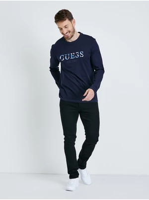 Dark Blue Men's Long Sleeve T-Shirt Guess Sorin - Men