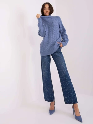 Light blue sweater with cables and turtleneck