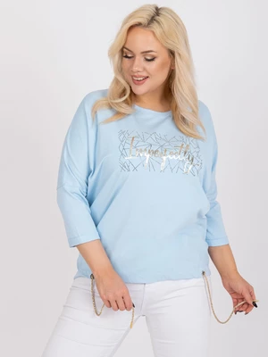Light blue blouse of larger size with 3/4 sleeves