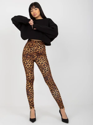 Dark beige and black casual leggings with leopard pattern