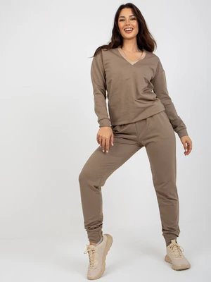 Dark beige women's casual set with neckline