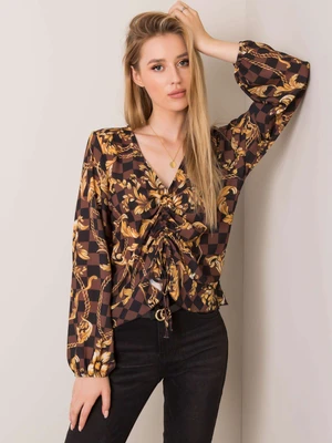 Brown and black blouse with print