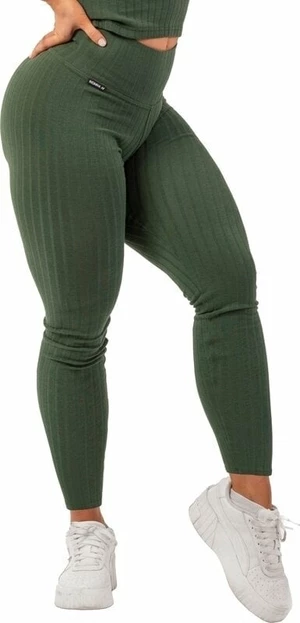 Nebbia Organic Cotton Ribbed High-Waist Leggings Dark Green M Fitness kalhoty